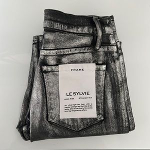 FRAME - silver coated Le Sylvie High-Rise Straight Denim - size 27 - new!!